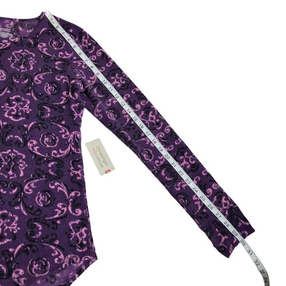 Cuddl Duds Sweater Women M Purple Scroll Climate Right Stretch Fleece Thumbholes - Picture 11 of 15